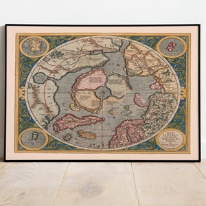 Mapa de las regiones polares del norte 1623/ Gerardus Mercator/ Decoración de la pared del mapa/ Arte de la pared del mapa/ Impresión de carteles/ Impresión de arte enmarcado/ Mapa de impresión de lienzo
