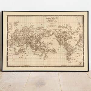 Historische Weltkarte| Alte Karte Wanddeko | Vintage Karte Wandkunst| Posterdruck | Gerahmter Kunstdruck| Leinwanddruck Karte