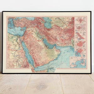Geographische Karte des Nahen Ostens | Karte Wand Dekor | Vintage Karte Wandkunst | Posterdruck | Karte Wandbild | Gerahmter Kunstdruck | Wandbild Map