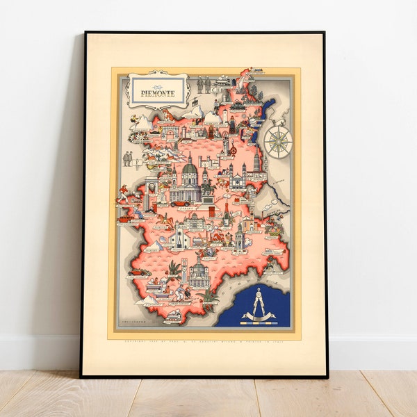 Piemonte Map Print| Art History| 1939 Piemonte Map Wall Art| Framed Wall Art| Canvas Art| Poster Art| Prints Wall Art| Map Wall Prints