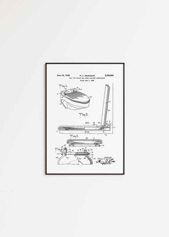 Toilet Seat Patent Art Print: Vintage Restroom Decor