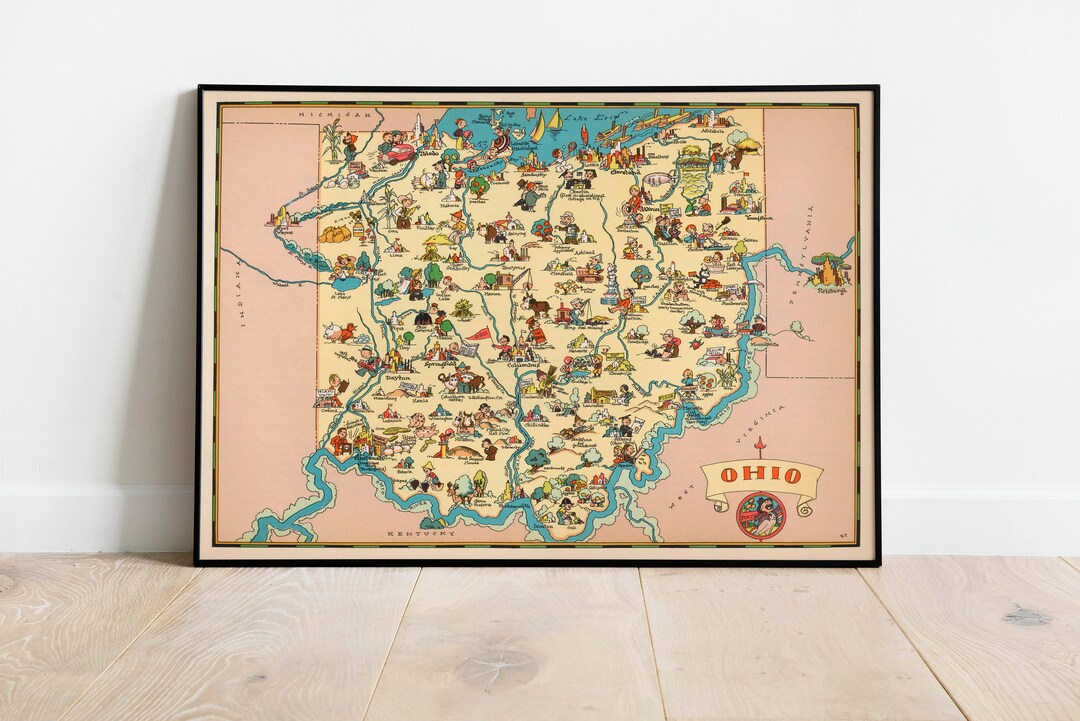 Ohio Map Print| Art History| 1935 Ohio Map Wall Art| Framed Wall Art ...