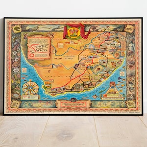 Südafrika Landkarte Print| Vintage Karten Wandkunst| Südafrika Wandbild| Leinwandbild Wandkunst| Pull Down Karte| Afrika Landkarten Wandposter