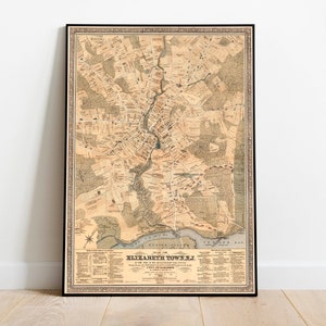 Elizabeth Town City Map Wall Print| Framed Map Wall Decor| Elizabeth Town Map| Poster Print| Canvas Print Wall Art| Map Wall Art Poster