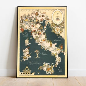 Gastronomische Karte von Italien | Plakatkunst| Gastronomische Karte| Küche Wand Dekor | Wand Kunst Druck | Poster Vintage| Italien Map Wall Decor