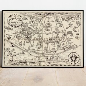 Dekorative Karte von Fort Ord| Posterdruck | Bild auf Leinwand | Vintage Karte | Kalifornien Wandkunst| Wandbilder gerahmt