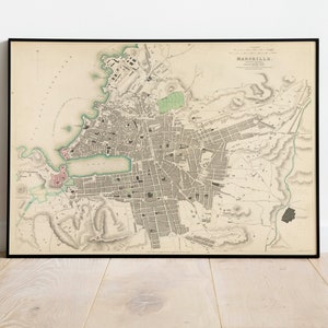 Marseille Stadt Karte Wand Print | 1836 Marseille Karte| Posterdruck | Kunstdruck auf Leinwand | Alte Karte Wand Kunst Poster | Gerahmte Landkarte als Wanddeko