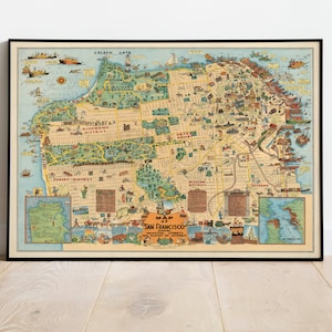Mappa di San Francisco/ Vecchia mappa Stampa artistica da parete di San Francisco/ Decorazione da parete su tela di San Francisco/ Poster vintage di San Francisco
