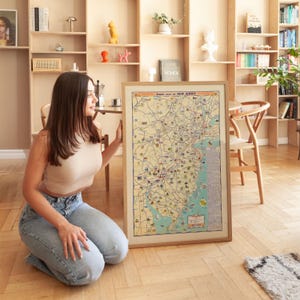 Mapa histórico pictórico de Nueva Jersey, 1950. Póster enmarcado. Impresión artística en lienzo. Decoración de pared.