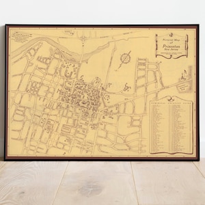 Geïllustreerde kaart van Princeton New Jersey 1950| Muurdecoratie oude kaart| Vintage kaartmuurkunst| Posterafdruk| Ingelijste kunstdruk| Kaart op canvas