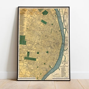 St Louis City Map Wall Print| Framed Map Wall Decor| 1895 St Louis Map Art Print| Poster Print| Canvas Print Wall Art| Map Wall Art Poster