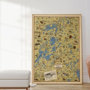 Brainerd Lake Region in Minnesota| Leinwandbild | Gerahmtes Poster| Minnesota Wandkunst | Alte Karte Poster | Wandbild