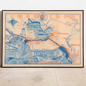 Karte von Alter Hafen von Marseille 1951| Alte Karte Wanddeko | Vintage Karte Wandkunst| Posterdruck | Gerahmter Kunstdruck| Leinwanddruck Karte