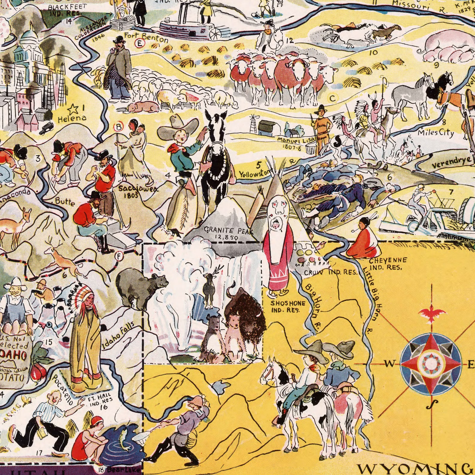 Illustrated Map of idaho and Montana Canvas Wall Art Wall | Etsy