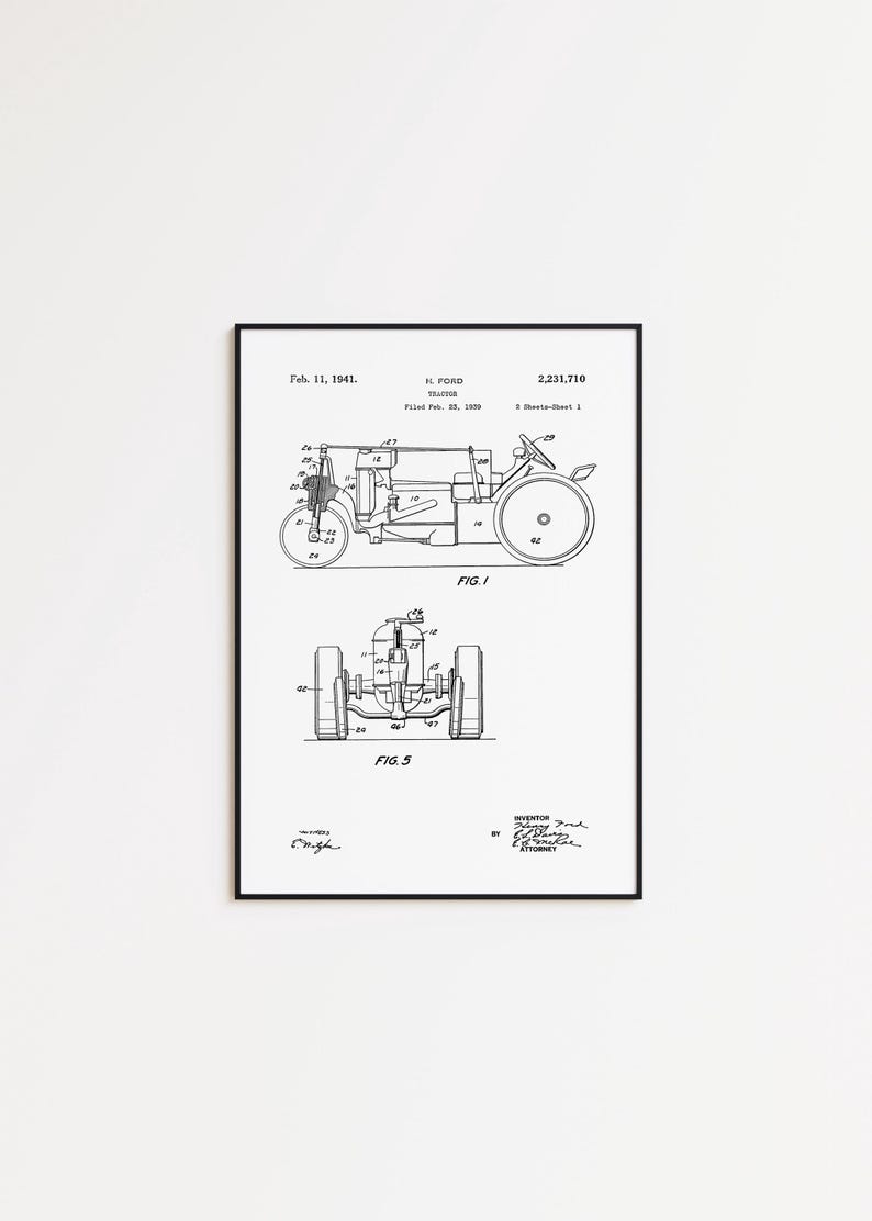 Tractor Patent Art Print: Vintage Farmhouse Wall Decor image 1
