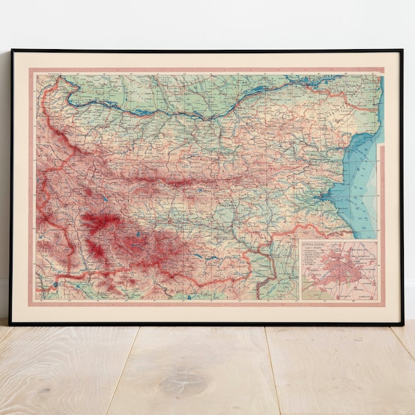 Landkarte von Bulgarien| Alte Karte Wanddeko | Vintage Karte Wandkunst| Posterdruck | Karte Wandbild | Gerahmter Kunstdruck| Leinwanddruck Karte