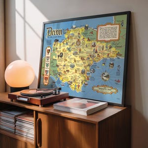 Impresión vintage de mapa de Devon: lienzo para pared del Reino Unido