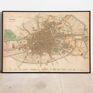 Impression murale de la carte de la ville de Dublin| Décor mural de carte encadrée| 1836 Dublin Carte Impression d’art| Impression d’affiche| Art mural d’impression sur toile| Affiche d’art mural de carte