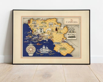 Campania Map Print| Art History| 1939 Campania Map Wall Art| Framed Wall Art| Canvas Art| Poster Art| Prints Wall Art| Map Wall Prints