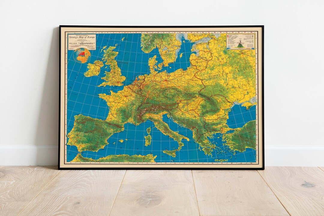 Vintage Europe Map 1940: Large Canvas Wall Art Print - Etsy