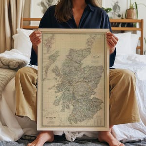 Impresión del mapa de Escocia de 1876: arte mural histórico vintage