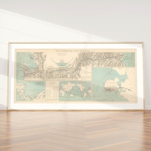 Mapa histórico del Canal de Panamá/ Mapas de Panamá/ Impresión de carteles/ Impresión de pared enmarcada/ Decoración de pared con impresión de lienzo/ Póster de pared/ Arte de pared de mapa vintage