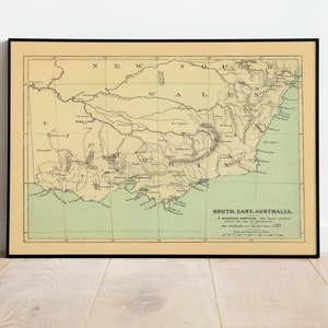 South East Australia Karte Poster | Vintage Landkarte Australien| Australien Karte Wandbilder| Kunstdruck auf Leinwand | Pull Down Map