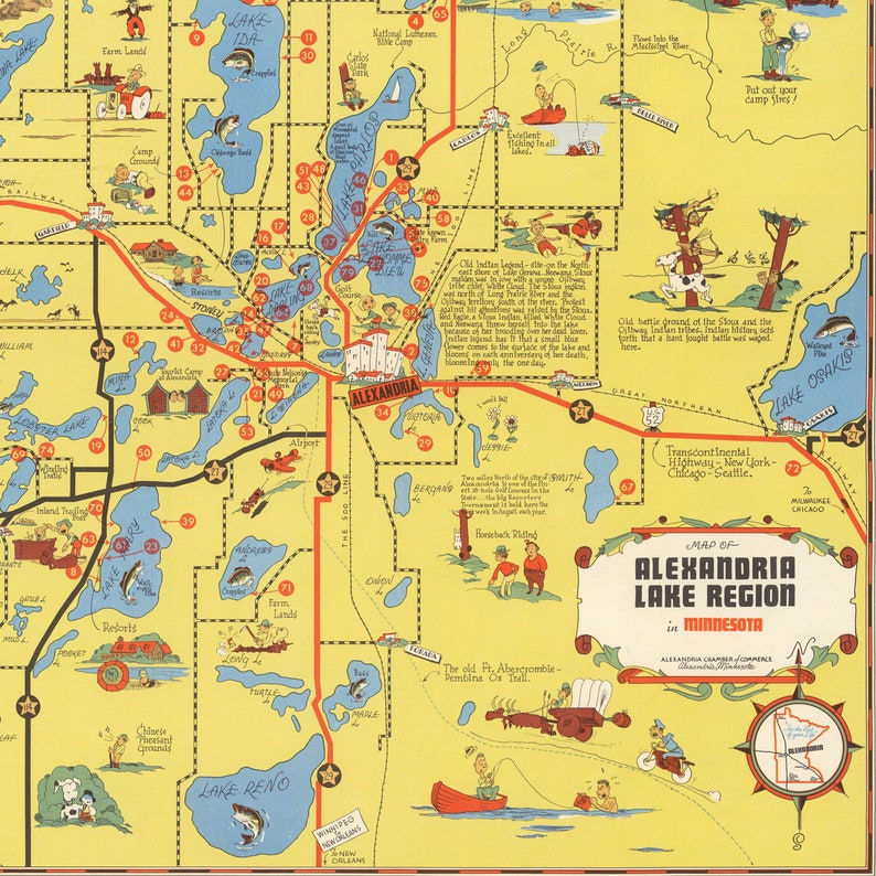 Map of Alexandria Lake Region in Minnesota Vintage Map Print Etsy