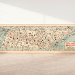 Panoramische kaart van Tennessee| Geïllustreerde kaart van Tennessee| Panoramische kaartposter| Muurkunst Tennessee| Vintage kaart Tennessee| Oude kaartkunst