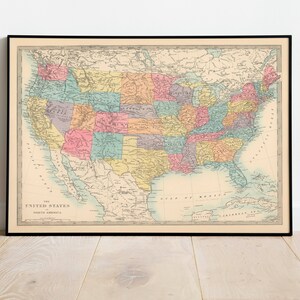 Map of the United States 1872| Old Map Wall Decor| Vintage Map Wall Art| Poster Print| Framed Art Print| Canvas Print Map