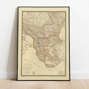 Carte historique de l'Empire ottoman en Europe 1826| Décor mural de vieille carte| art mural de carte vintage| Impression d’affiche| Impression d’art encadrée| Tableau sur toile Carte