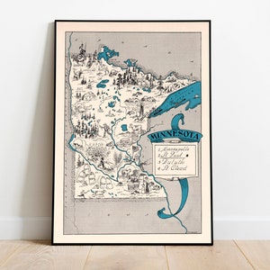 Vintage Minnesota Map Print| Minnesota Canvas Wall Art| Old Map Minnesota Poster| Minnesota Wall Print| Pull Down Map