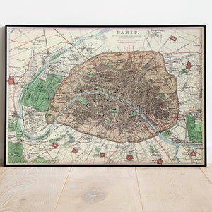 パリ市地図ウォールプリント| 1872年パリ市計画地図| ポスタープリント| キャンバスプリントウォールアート| 古地図ウォールアートポスター| 額入り地図ウォールデコレーション