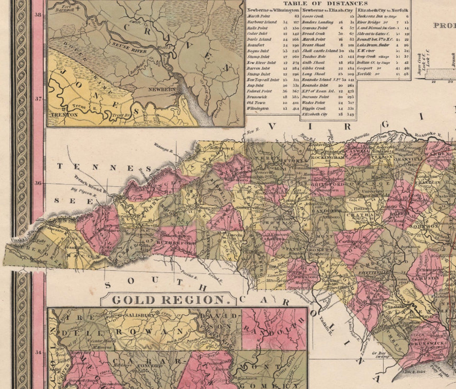 1847 North Carolina Map Gold Rush Guide Map Vintage North Etsy