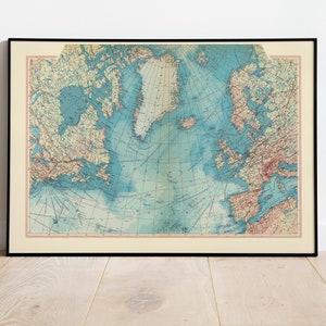 Geographische Karte des Nordatlantiks| Karte Wanddeko | Vintage Karte Wandkunst| Posterdruck | Karte Wandbild | Gerahmter Kunstdruck| Leinwanddruck Karte