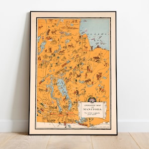 Vintage Manitoba Karte Print | Manitoba Wandkunst| Leinwandbild | Winnipeg Wand Kunstdruck | Alte Karte Kanada Prints| Poster Vintage