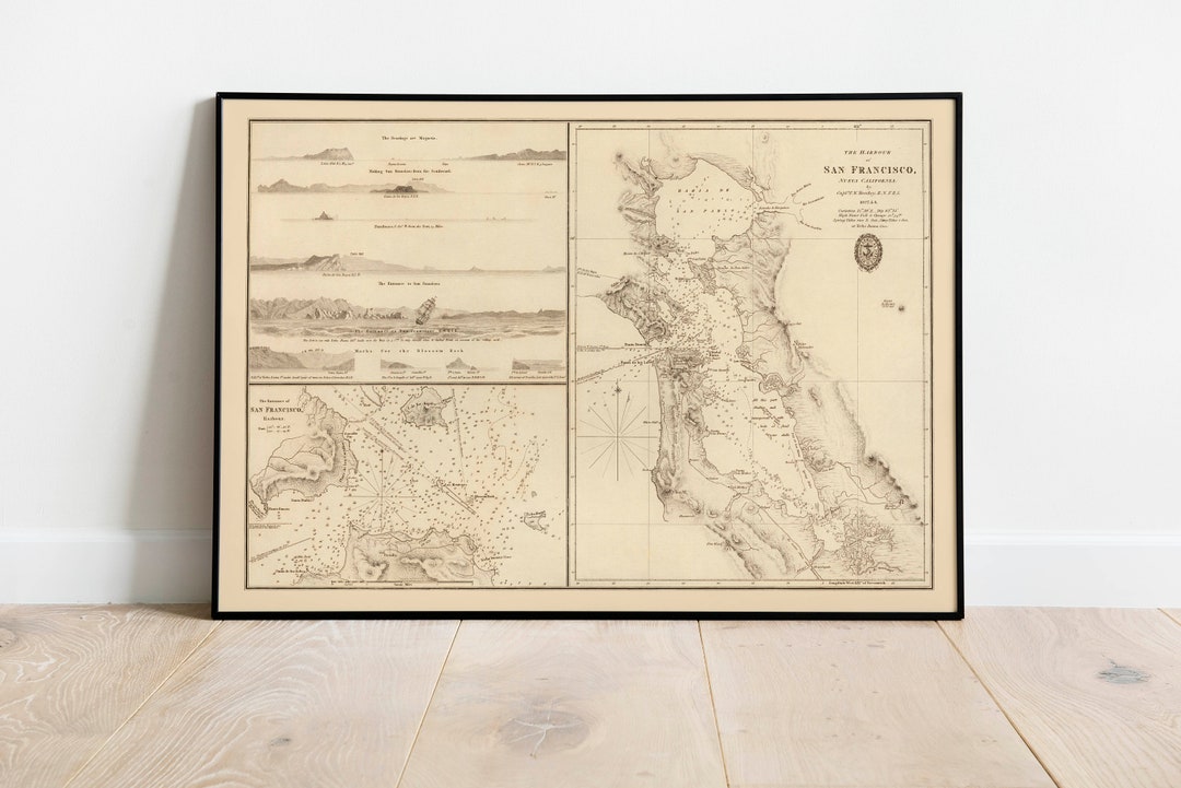Nautical Chart of San Francisco Bay 1833 Old Map Wall Decor Vintage