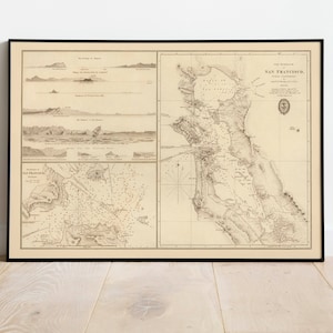 Seekarte von San Francisco Bay 1833| Alte Karte Wanddeko | Vintage Karte Wandkunst| Posterdruck | Gerahmter Kunstdruck| Leinwanddruck Karte