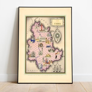 Umbrien Landkarte Print| Kunstgeschichte| 1939 Umbrien Karte Wand Kunst| Gerahmte Wandkunst| Leinwandbild | Poster Kunst| Drucke Wandkunst| Landkarte Wandbilder