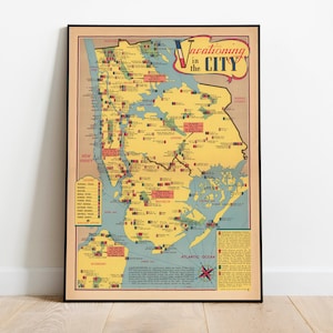 Impression de carte de New York| Histoire de l'art| 1944 New York Carte Wall Art| Art mural encadré| Art sur toile| Affiche d’art| Imprime l’art mural| Impressions murales de plans de ville