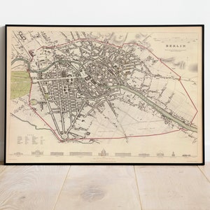 Berlin City Map Wandbild | Gerahmte Karte Wanddeko | 1833 Berlin Karte Kunstdruck | Posterdruck | Kunstdruck auf Leinwand | Karte Wandkunst Poster