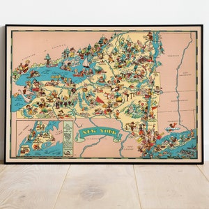New York kaart afdrukken | Kunstgeschiedenis| 1935 New York kaart kunst aan de muur| Ingelijste muurkunst| Canvaskunst| Posterkunst| Afdrukken aan de muur | Kaart muurafdrukken