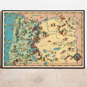 Oregon Karte Druck| Kunstgeschichte| 1935 Oregon Karte Wand Kunst| Gerahmte Wandkunst| Leinwandbild | Poster Kunst| Drucke Wandkunst| Landkarte Wandbilder