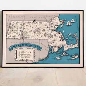 Map of State of Massachusetts| Vintage Massachusetts Map Print| Massachusetts Canvas Wall Art| Old Map of Massachusetts| Poster Vintage