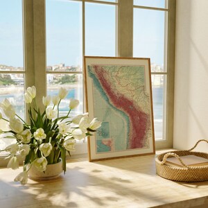 Mapa de los Andes Centrales/ Decoración de pared de mapa antiguo/ Arte de pared de mapa vintage/ Impresión de póster/ Impresión de pared de mapa/ Impresión de arte enmarcado/ Mapa de impresión de lienzo