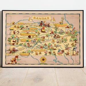 Kansas Mapa Impresión/ Historia del Arte/ 1935 Kansas Mapa Arte de la pared / Arte de la pared enmarcado / Arte del lienzo / Arte del cartel / Impresiones Arte de la pared / Impresiones de la pared del mapa