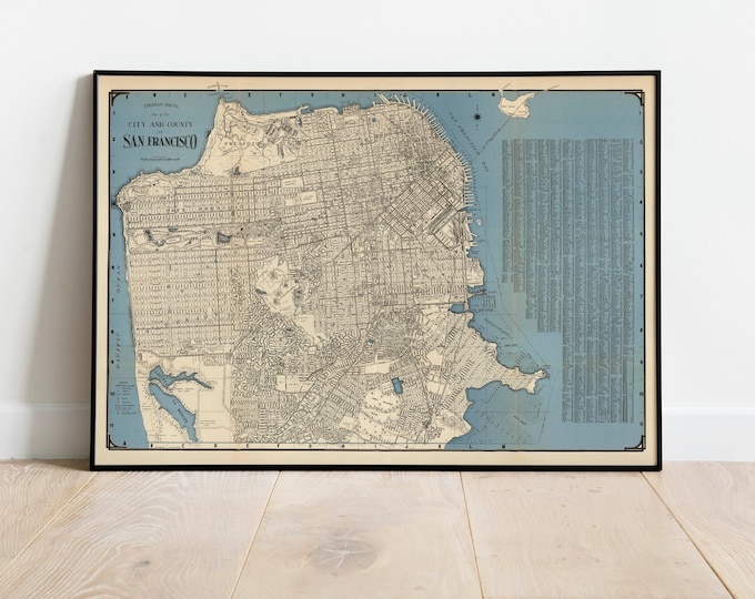San Francisco Map Print| Fine Art Prints| 1938 San Francisco Wall Art| Framed Art| Canvas Art| Poster Art| Prints Wall Art| Map Wall Prints