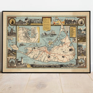Impresión de mapas de la isla de Nantucket / Historia del arte / 1946 Arte de la pared del mapa de la isla de Nantucket / Arte enmarcado / Lienzo / Arte del cartel / Arte de la pared impresa / Impresiones de la pared del mapa