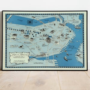 Boston Map Print| Art History| 1926 Boston Map Wall Art| Framed Wall Art| Canvas Art| Poster Art| Prints Wall Art| City Map Wall Prints