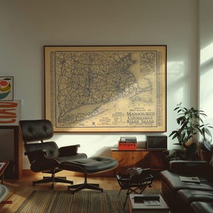 Mapa de las carreteras de Massachusetts, 1926. Póster enmarcado, impresión artística, lienzo, decoración de pared.